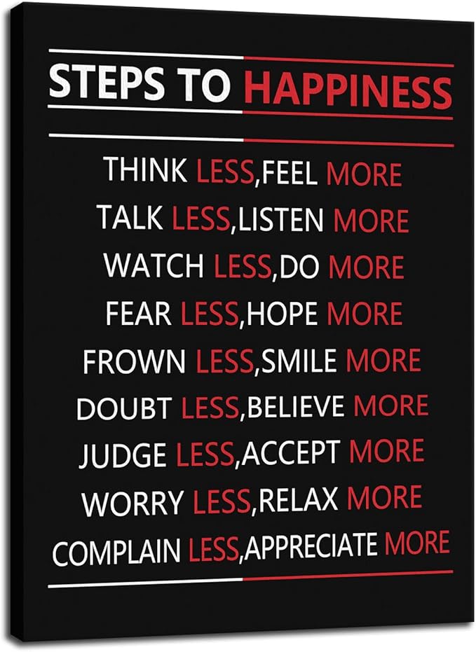 Motivational Wall Art Steps For Happiness Inspirational Positive Poster Inspiring Canvas Painting Prints Wall Pictures for Office Living Room Home Decor Framed Artwork [30''W x 40''H]