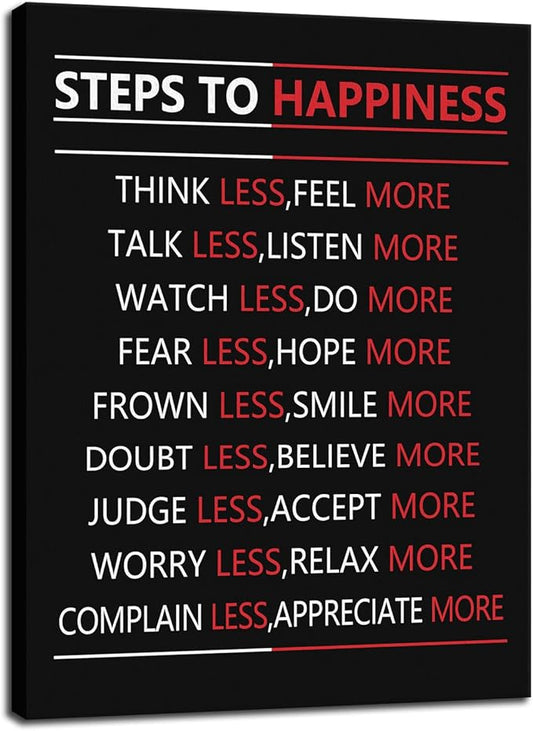Steps For Happiness Motivational Wall Art for Office Inspiration Poster Inspirational Canvas Painting Prints Wall Pictures for Living Room Home Decor Framed Artwork [18''W x 24''H]