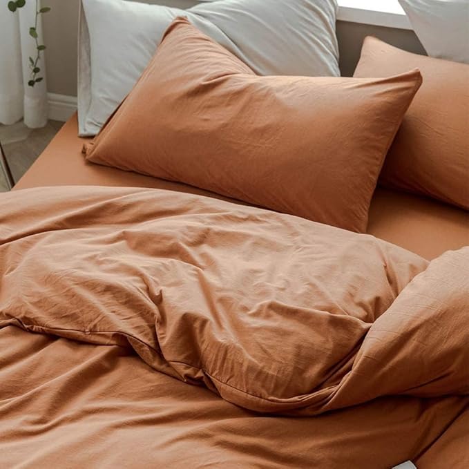 AMWAN Jersey Knit Cotton Duvet Cover Pumpkin Caramel Duvet Cover King Luxury Soft Knit Cotton Comforter Cover Rust Color Terracotta Bedding Sets 1 Pumpkin Color King Duvet Cover with 2 Pillow Shams