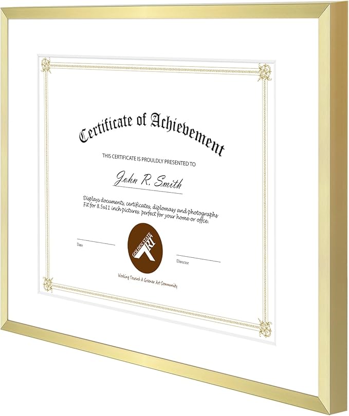 Golden State Art 14x11 Picture Frame 3 Pack - Aluminum Frames with 8.5x11 Removable Mats & Real Glass, Display 11x14 Photos or 8.5x11 Certificates - Gold Gallery Wall Frames for Home Office Decor