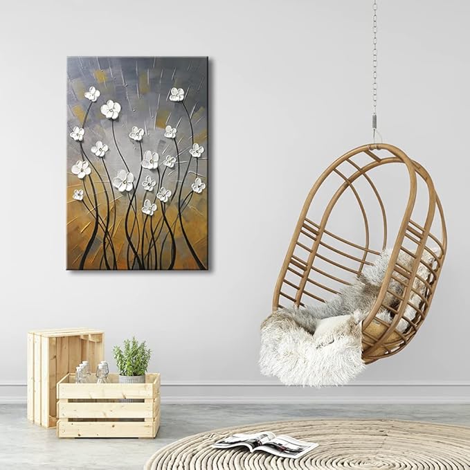 Wieco Art Morning Dancing 100% Hand Painted Oil Paintings Abstract Canvas Wall Art Modern Stretched Flowers Artwork Ready to Hang for Living Room Home Decorations and Wall Decor