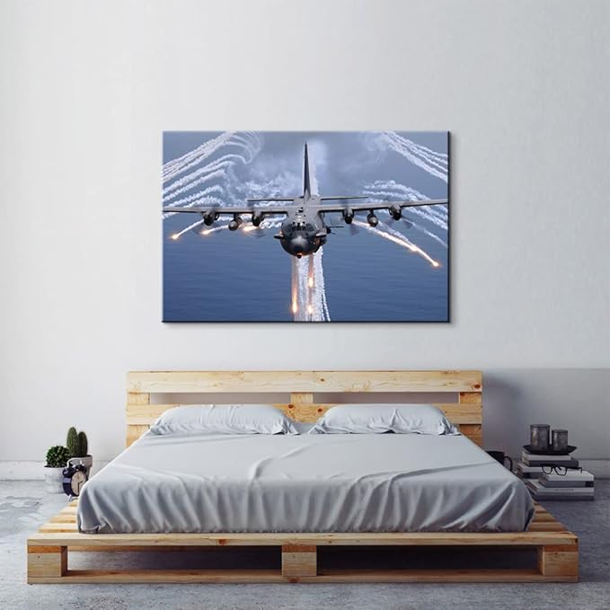 AC-130 Gunship US Air Force Posters Jet Aircraft Picture Artwork Airplane Wall Art Decoration Aviation Gifts for Pilots Home Ready to Hang (28"Hx40"W)
