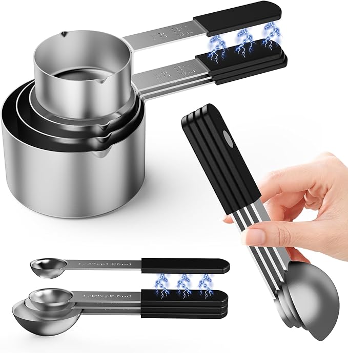Magnetic Stackable Stainless Steel Measuring cups and spoons set,4 Magnetic measuring cups,4 magnetic measuring spoons