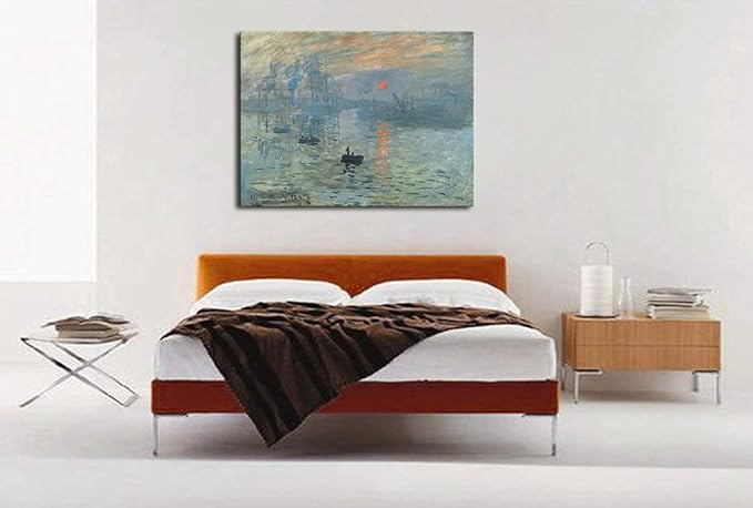 Wieco Art Giclee Canvas Prints Wall Art of Claude Monet Classic Oil Paintings Reproduction for Home Office Decor Impression Sunrise Extra Large Modern Gallery Wrapped Seascape Sea Picture Artwork