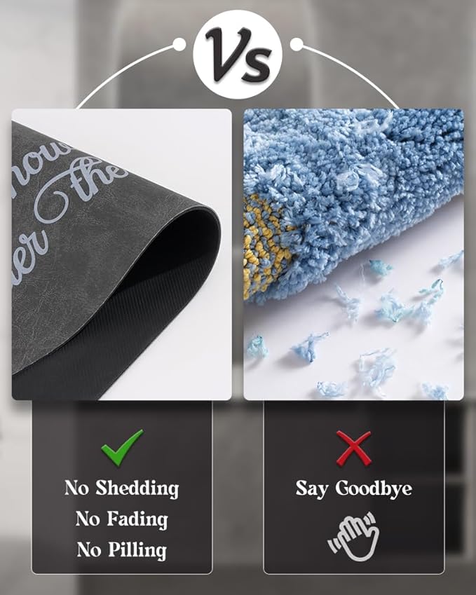 MontVoo -Bath Mat Rug- Non Slip Quick Dry Absorbent Thin Bathroom Rugs Fit Under Door-Faux Suede Surface Bathroom Floor Mats-Shower Rug for in Front of Bathtub Shower 17 X27.5 Dark Grey Text Pattern