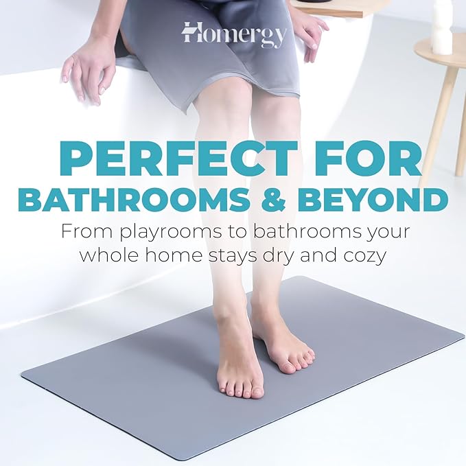 Homergy Bath Mat – Super‑Absorbent & Quick‑Dry with Non‑Slip Rubber Backing, Machine Washable & Odor Resistant – 16×24 in, Gray
