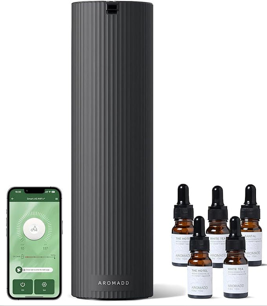 Scent Diffuser Starter Kit – Waterless Essential Oil Diffuser for Home, 1500 Sq.Ft Coverage Scent Air Machine, Smart Auto Mode Hotel Collection Diffuser with Cold Air Tech (Black)
