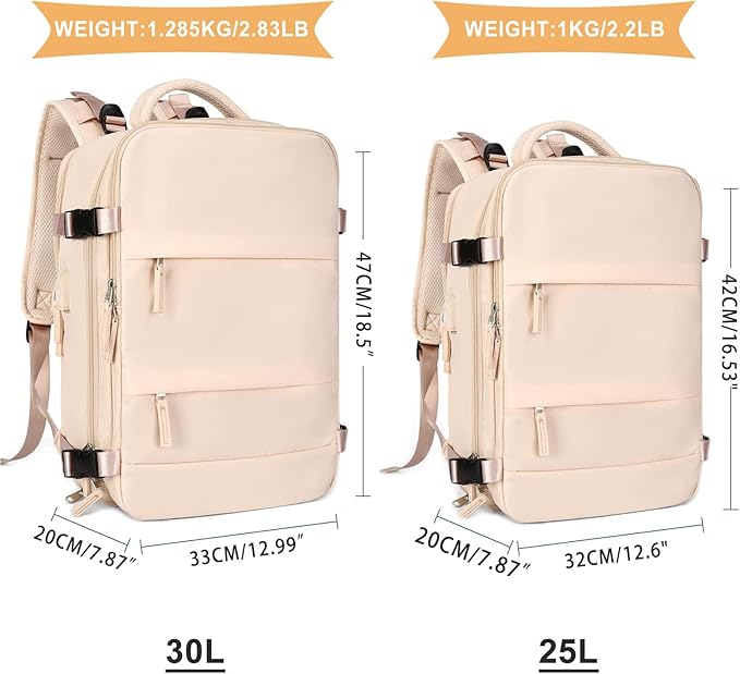 coowoz Travel Backpack For Women Men,Carry On Backpack,Hiking Backpack Waterproof Outdoor Sports Rucksack Casual Daypack Travel Essentials（Beige）