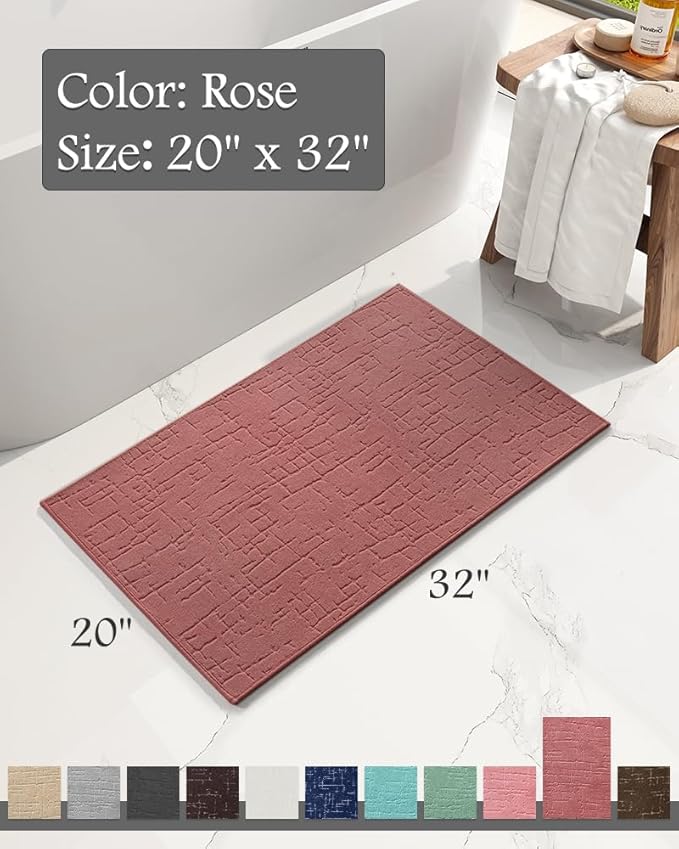 AMOAMI-Bath Mat-Absorbent Quick Dry Bathroom Floor Mats-Washable Rubber Backing Bath Mats for Bathroom Rugs Fit Under Door-Bath Rug for in Front of Sink Bathtub Shower Room, Rose 20''x32''