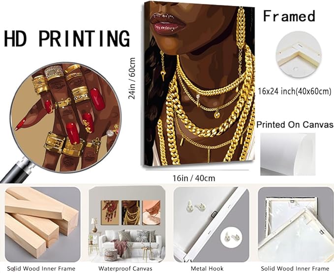 YFvrPt Black Woman Wall Art African American Women Wall Decor Set of 3 Trendy Abstract Black Girl Canvas Poster Prints Aesthetic Pictures for Bedroom Living Room Framed 16x24 inch