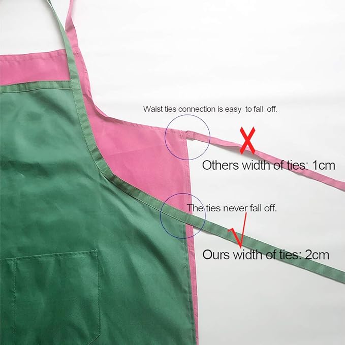 Total 6PCS Green Plain Color Bib Apron for Adult Women Unisex Durable Comfortable with 2 Front Pockets Washable Aprons for Chef Cooking Baking Kitchen Restaurant Crafting