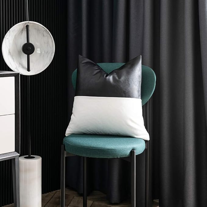 DEZENE Faux Leather with 100% Cotton Decorative Throw Pillow Covers for Couch Bed Sofa, Set of 2 18 x 18 inch Modern Home Decor Accent Square Bedroom Living Room Cushion Cases Cognac, Black and White