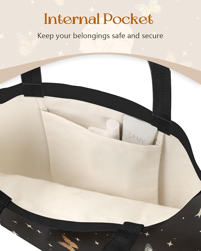 Canvas Tote Bag for Women - Aesthetic Canvas Totes with Pockets Cute Reusable Cloths Ladies Shoulder Bag