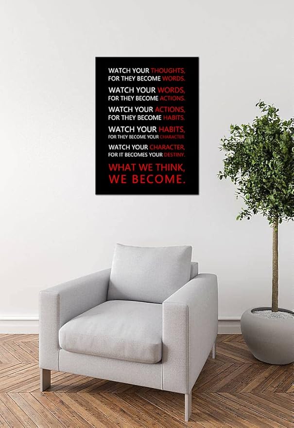 Watch Your Thoughts Inspirational Wall Art for Office Classroom Motivational Canvas Painting Inspiring Quotes Posters Prints Artwork Living Room Home Decor Framed Ready to Hang [18''W x 24''H]
