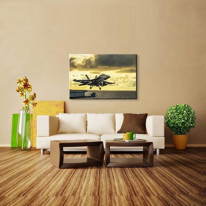 Airplane Canvas Wall Art Vintage Airplane Decor USA Military Fighter Airplane Wall Art Vintage Fighter Plane Picture Wall Art Jet Aircraft Room Decorations for Home Ready to Hang (28''H x 40''W)
