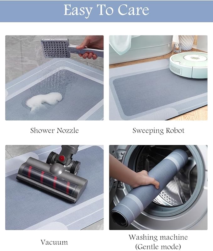 MontVoo Bath Mat & Runner - Long Non Slip Super Absorbent & Quick Dry - Thin Bath Mat Fits Under Door - 17"x70" Blue