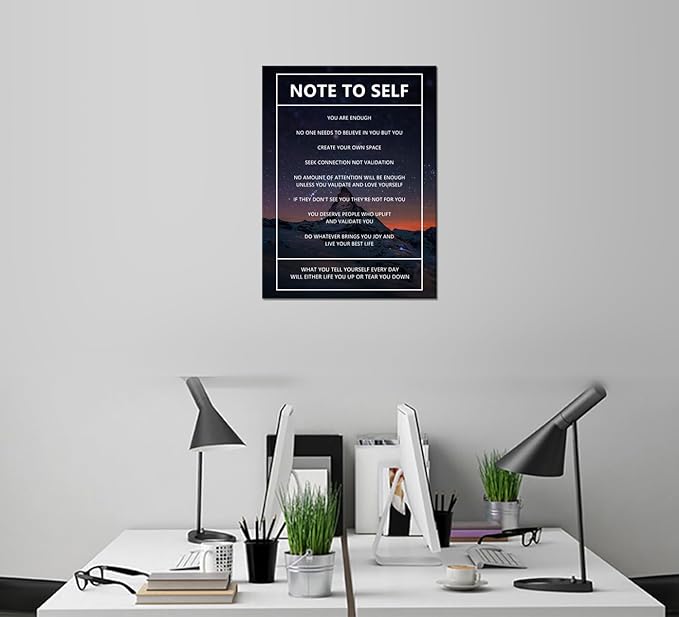 Note to Self Motivational Canvas Wall Art Snow Mountain Starry Sky Inspirational Poster Inspiring Canvas Painting Prints Wall Pictures for Home Decor Living Room Office Framed Artwork [18''W x 24''H]