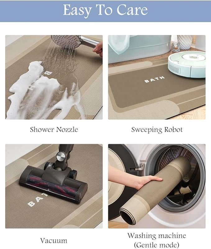 MontVoo-Bath Mat Rug Long Non Slip Super Absorbent Bathroom Runner Stain Resistant Quick Dry Thin Bathroom Mat Fit Under Door-17"x50",Beige