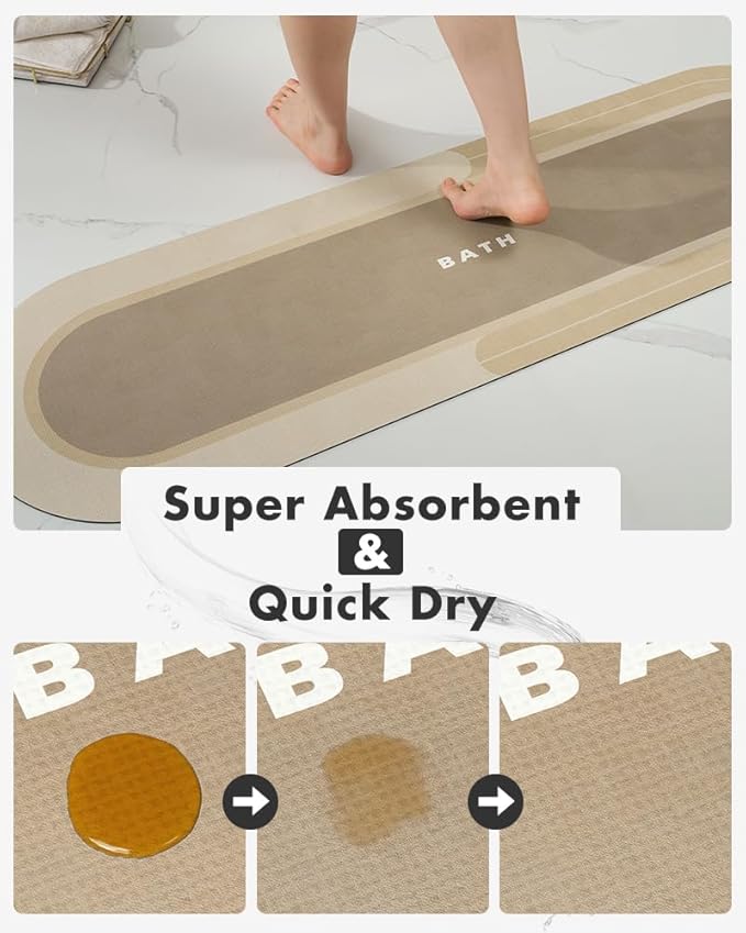 MontVoo Bath Mat Runner - Long Non Slip Absorbent Quick Dry Thin Bath Rug for Bathroom Floor Mat - Rubber Backed - Stain Resistant - Easy Care - Beige 17"x50"