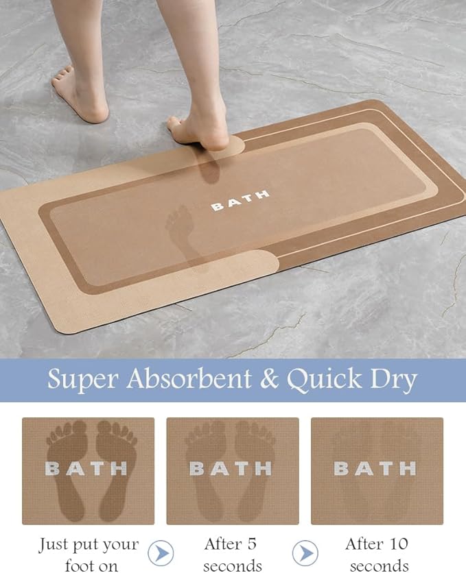 Super Absorbent Non Slip Stain Resistant Quick Dry Thin Bath Mat - 24"x35" Brown
