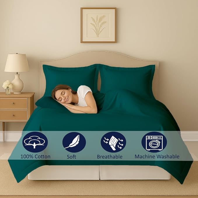 eBeddy Linens Premium Duvet Cover Set 800-TC King/Cal-King Size 104x90 Inch Pure Egyptian Cotton Soft 3 Pieces (1 Duvet Cover & 2 Pillow Shams) Zipper Closure & Corner Ties, Teal