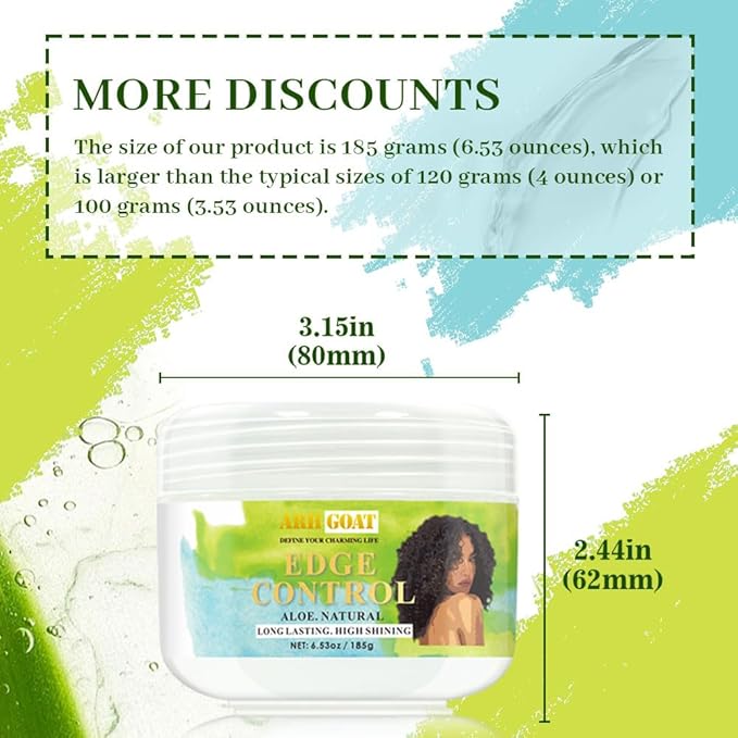 Strong Hold Edge Control Gel with Aloe & Castor Oil, Non-Greasy, Non-Flaking, No White Residue, Long Lasting Formula, Supports Hair Growth, Natural Styler for All Hair Types, 6.53oz