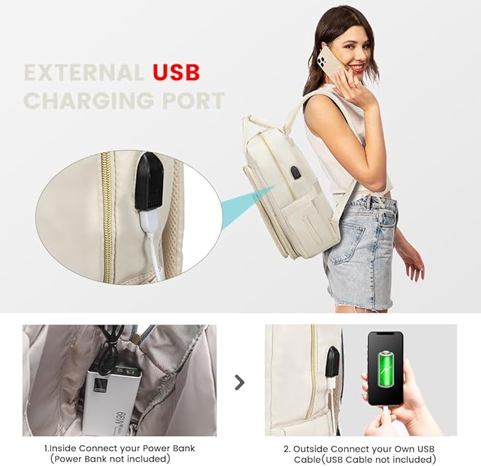 LOVEVOOK Laptop Backpack for Women, Beige