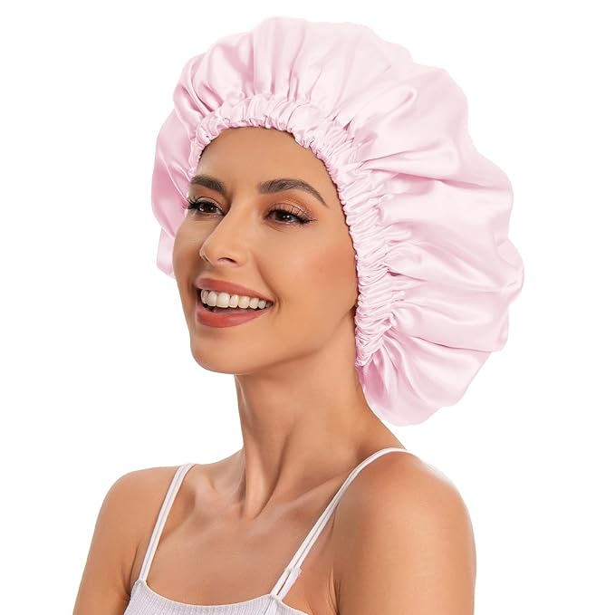 Satin Bonnet Silk Bonnet Hair Bonnet for Sleeping-Slouchy Beanie Hat Satin Sleep Cap for Women's Natural & Curly Hair(Pink)