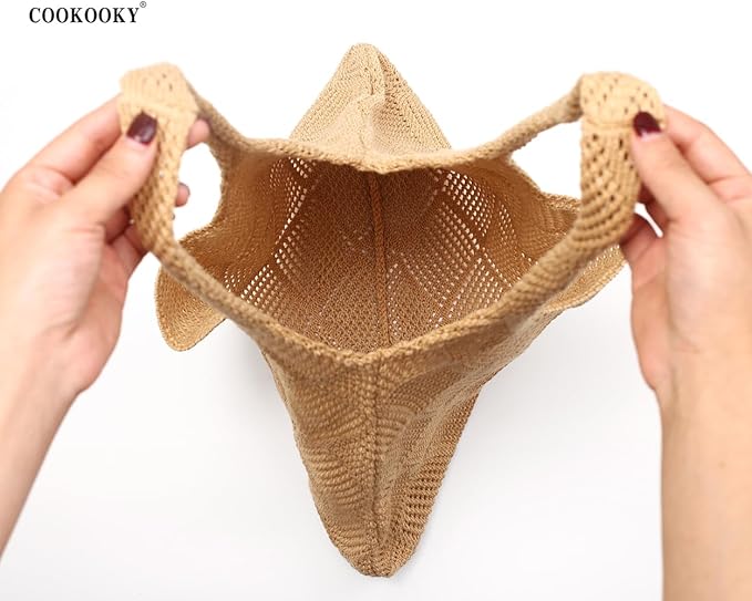 COOKOOKY Crochet Beach Tote bag Summer Beach Bag for Women Aesthetic Mesh Tote Bag Hippie Bag Knit Bag