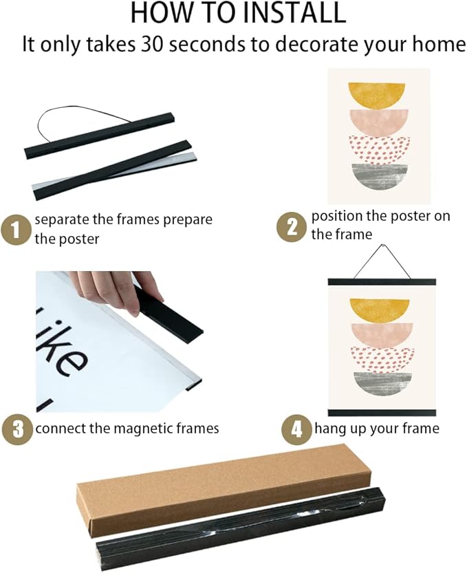 2 Pack Magnetic Poster Hanger Frame 12 Inch Black,12x16 12x18 12x20 12x24 Wood Magnet Frames Hangers for Photos, Pictures, Prints, Maps, Scrolls and Canvas Artwork