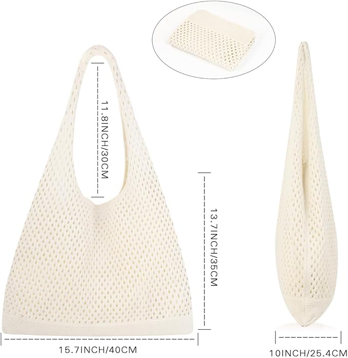 COOKOOKY Crochet Beach Tote bag Summer Beach Bag for Women Aesthetic Mesh Tote Bag Hippie Bag Knit Bag