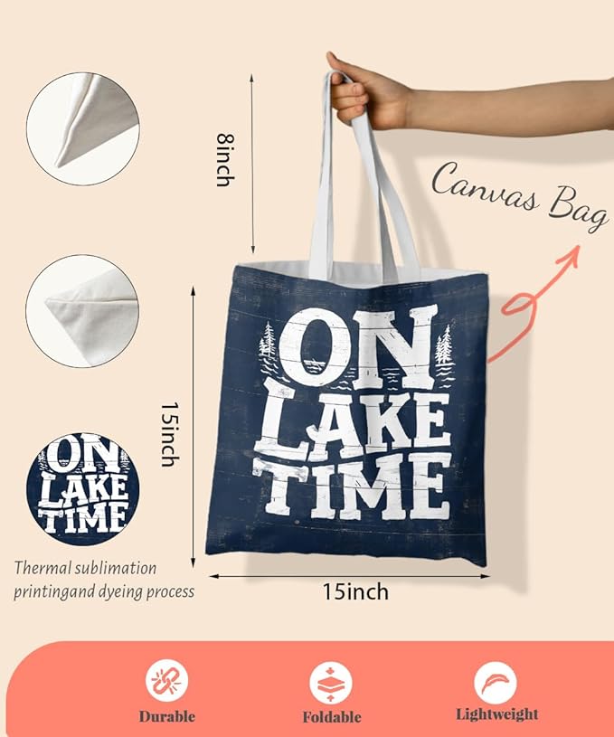 Lake Turtle Canvas Tote Bag for Women Teen Girls Gifts Cute Small Travel Work Tote Bags Reusable Grocery Bags Shoulder Bag