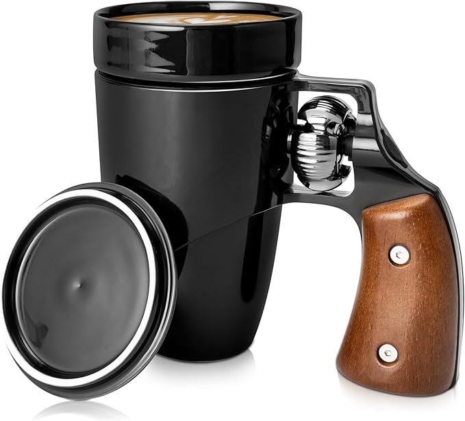 Novelty Coffee Mugs for Men, Ceramic Funny Gun Cup, Revolver Mugs, Birthday Gifts for Father, Black Cool Unique Coffee Mug for Men, Fathers Day Dad Gifts(16 oz BLACK)