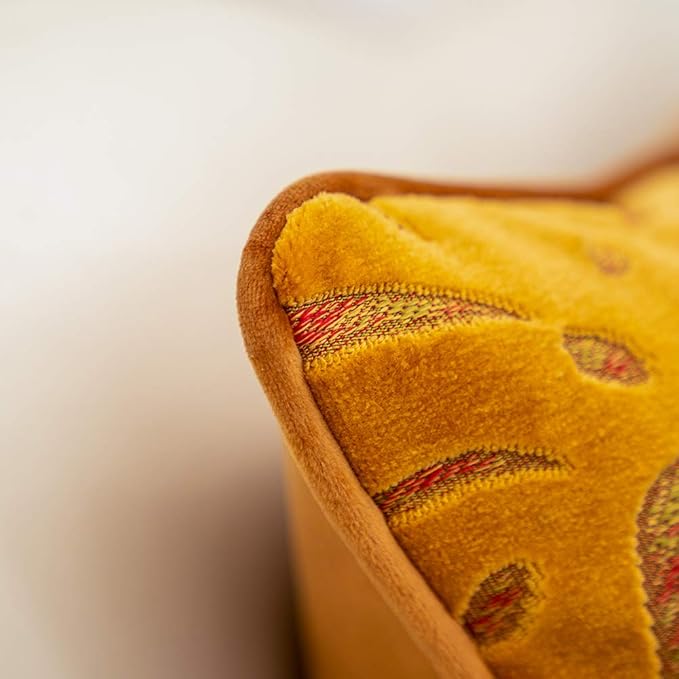 Alerfa 20 x 20 Inch Square Leaf Pillow Embroidery Cut Velvet Cushion Case Luxury Modern Lumbar Throw Pillow Cover Decorative Pillow for Couch Sofa Living Room Bedroom Car, Orange