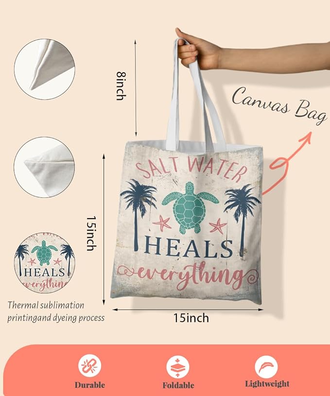 Lake Turtle Canvas Tote Bag for Women Teen Girls Gifts Cute Small Travel Work Tote Bags Reusable Grocery Bags Shoulder Bag