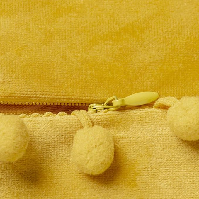 DEZENE Couch Pillow Covers 20x20 Yellow: 2 Pack Cozy Soft Pom-poms Velvet Square Throw Pillow Cases for Farmhouse Home Decor