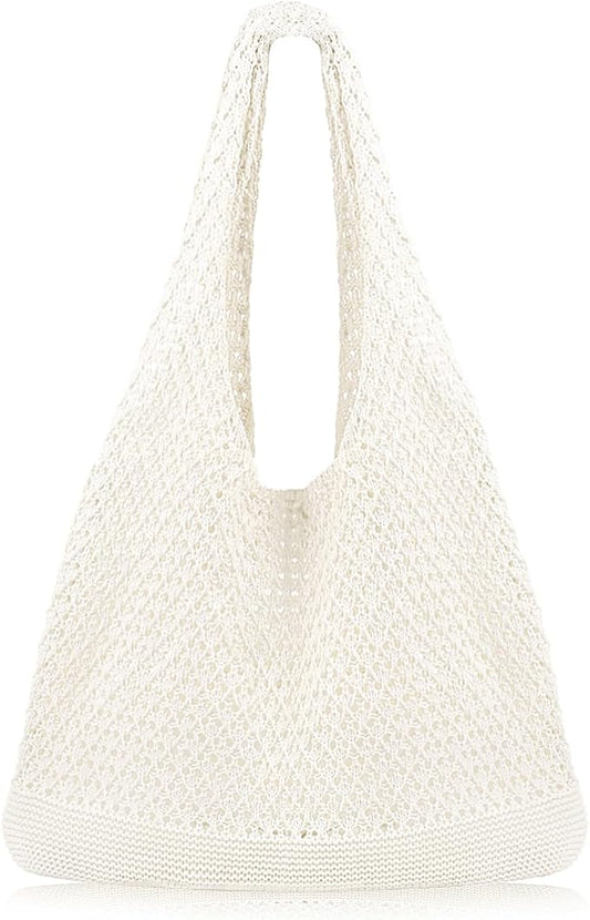 COOKOOKY Crochet Beach Tote bag Summer Beach Bag for Women Aesthetic Mesh Tote Bag Hippie Bag Knit Bag