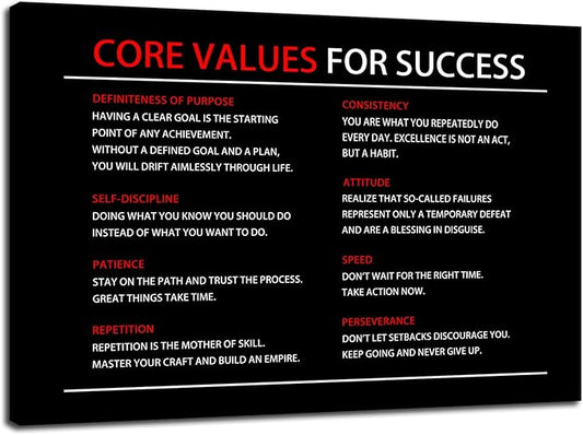 Core Values Quote Inspirational Canvas Painting Motivational Wall Art Poster Inspiring Positive Motivational Framed Artwork Prints Picture for Living Room Office [24''Wx 36''H]