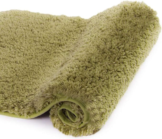Walensee Bath Rug Non Slip Absorbent Olive Green Microfiber Shaggy Mat (16 x 24), Machine Washable Thick Plush for Shower