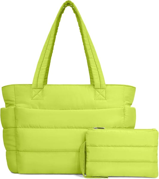TOPDesign Puffer Tote Bag for Women, Lightweight Puffy Handbag with Compartments, Quilted Shoulder Bag for Work, Travel, Gym