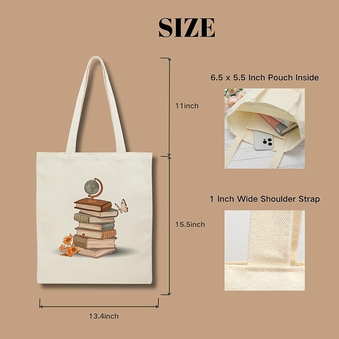 Tote Bag for Women, Canvas Tote Bag with Pockets,Canvas Shopping Bags,Reusable Grocery Bags
