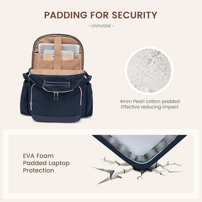 LOVEVOOK Laptop Backpack for Women with Pouch Pocket for Large Capacity Cup,15.6 Inch Laptop Computer Bag Travel Backpack Purse,Waterproof Work Business Backpack College Teacher Bags,Dark Blue