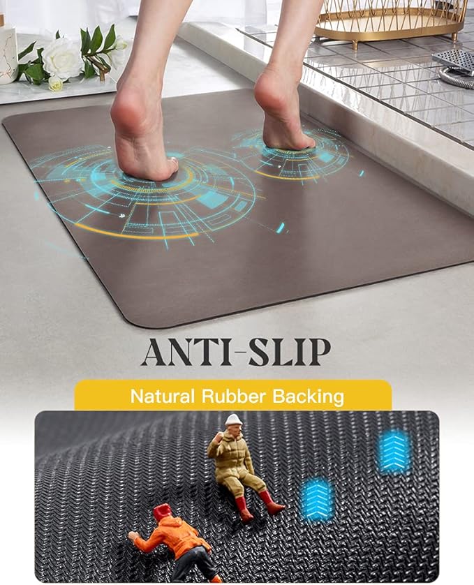 MontVoo -Bath Mat Rug-Rubber Backing Non Slip Quick Dry Absorbent Thin Bathroom Rugs Fit Under Door-Faux Suede Surface Bathroom Floor Mats-Shower Rug for in Front of Bathtub Shower Brown 20"x32"