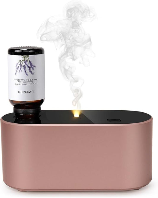 Waterless Diffuser for Essential Oil, Battery Operated Scent Air Aromatherapy Diffuser, Mini Aroma Diffusers with 3 Intermittent Mist Modes, Cycle Start for Home Office Bedroom - Rose Gold