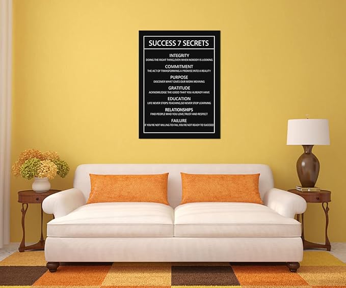 Motivational Canvas Wall Art Success 7 Secrets Inspirational Poster Print Artwork Painting Picture for Framed Home Decoration Living Room Office Bedroom Ready to Hang [30''W X 40''H]