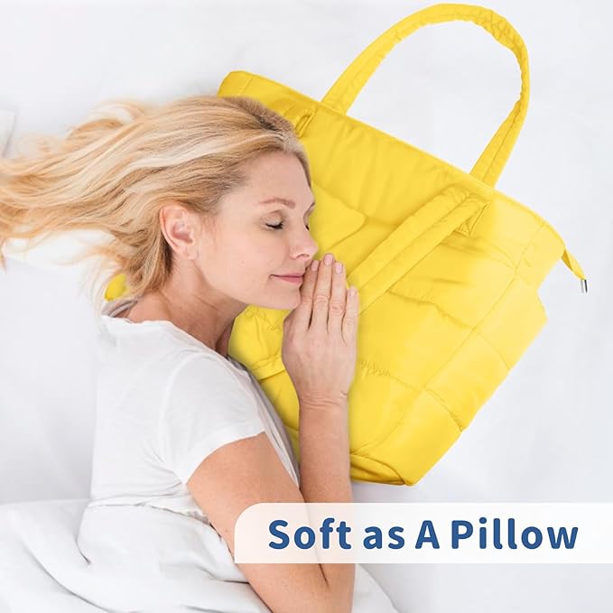 TOPDesign Puffer Tote Bag for Women, Lightweight Puffy Handbag with Compartments, Quilted Shoulder Bag for Work, Travel, Gym