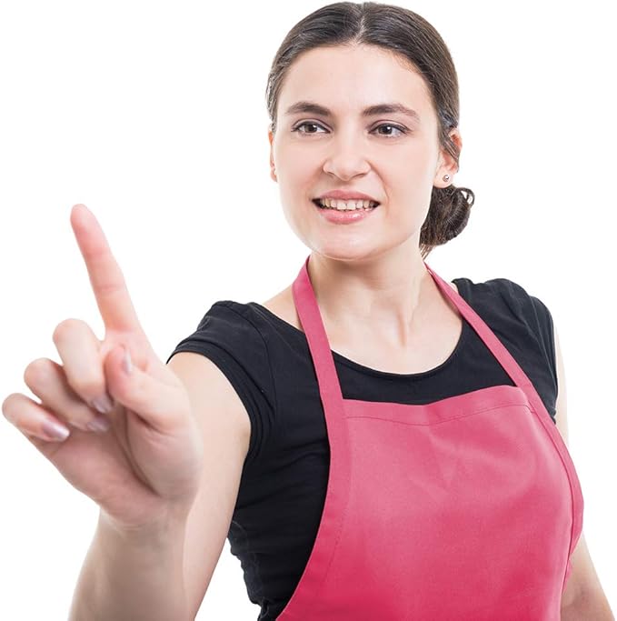 Pink 6PCS Apron for Women Adult Unisex Durable with 2 Front Pockets Washable Chef Cooking Baking Kitchen Restaurant Crafting Painting Aprons