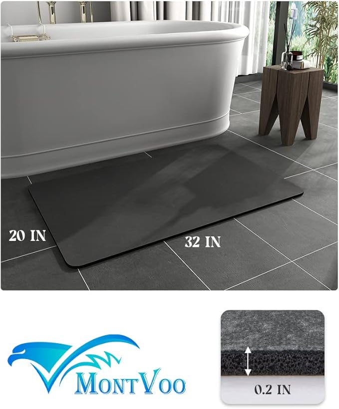 MontVoo -Bath Mat Rug-Rubber Backing Non Slip Quick Dry Absorbent Thin Bathroom Rugs Fit Under Door-Faux Suede Surface Bathroom Floor Mats-Shower Rug for in Front of Bathtub Shower Dark Grey 20"x32"