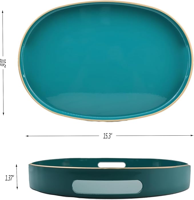 Green Oval Decorative Tray with Handles, Versatile Serving Tray for Coffee Table, Ottoman, Ideal for Serving, Displaying, Organizing