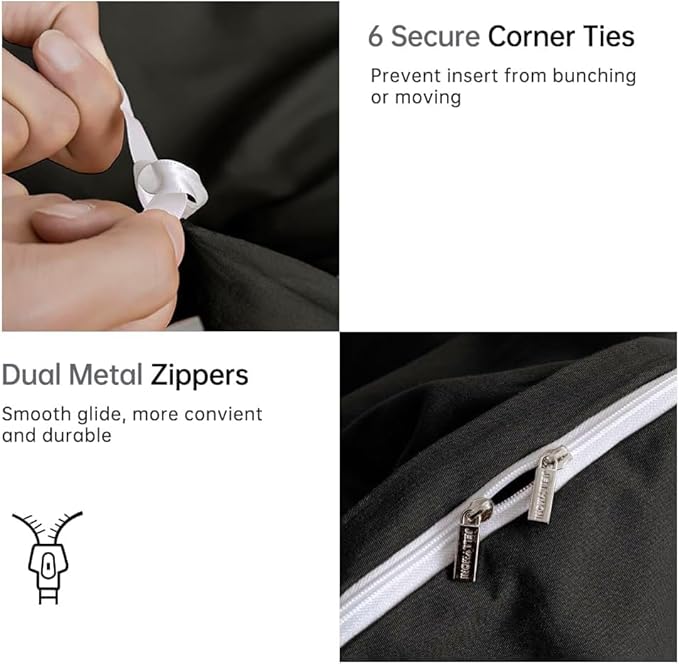 JELLYMONI Cotton Duvet Cover Twin Size - 100% Washed Cotton Linen Feel Textured Comforter Cover, 2 Pieces Breathable Soft Bedding Set with Zipper Closure(Black,Twin 68"×90")